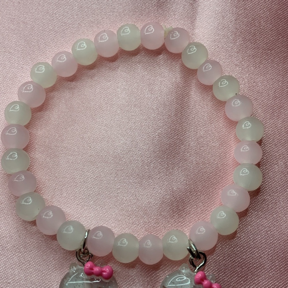 Pink Beaded Bracelet with Hello Kitty Charms